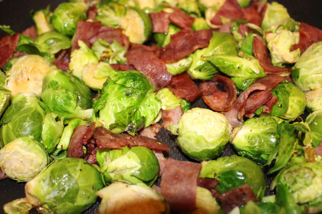 Roasted Vegetables Brussel Sprouts and Turkey Bacon