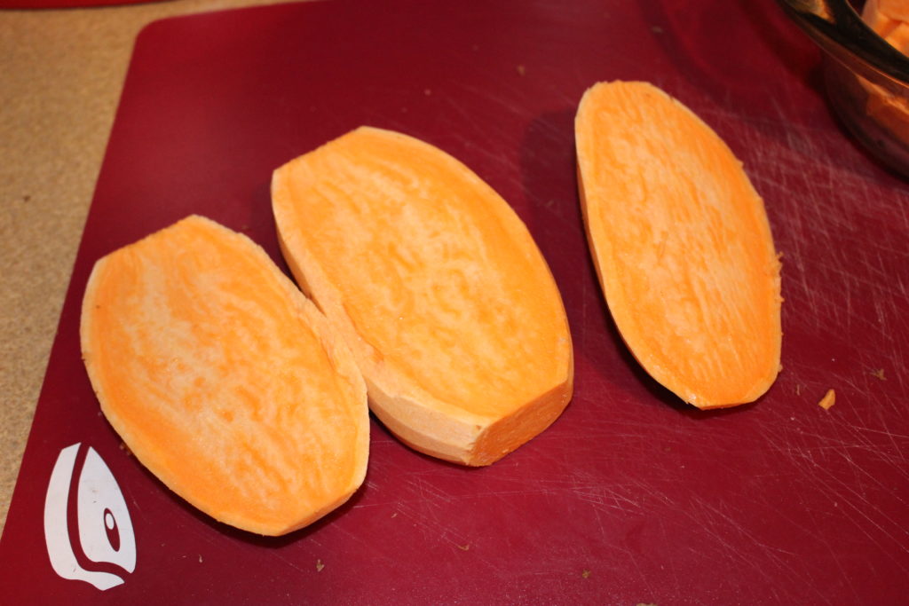 sweet potato cut lengthwise three ways